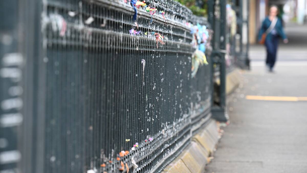 In March, ribbons were cut from the fence of St Patrick's Cathedral. Picture by Lachlan Bence