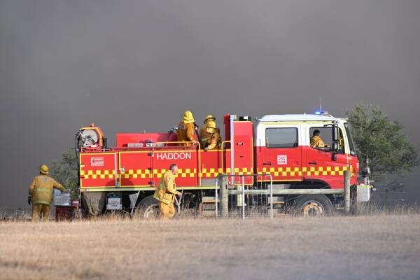 Firefighters at the scene of a blaze in Dereel. Picture by Kate Healy. 