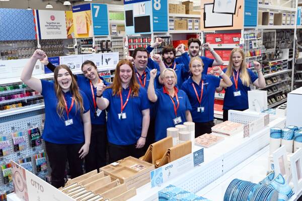 Officeworks staff in the new building. Picture by Kate Healy