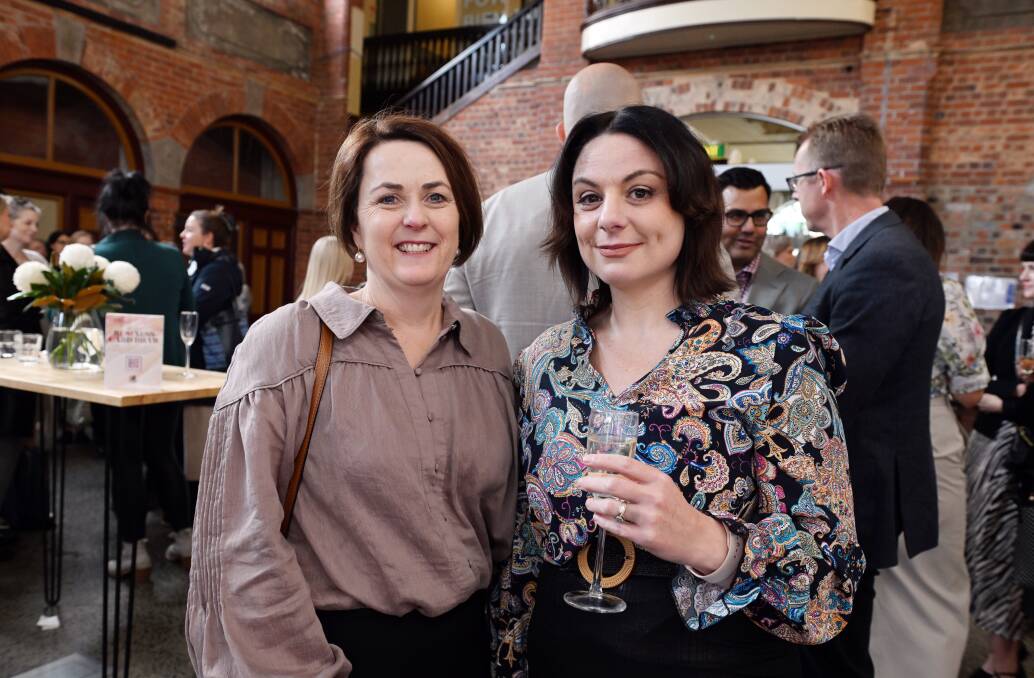 Meegan Dunne and Bec Ware at the Western Bulldogs annual Women in Business lunch at the Mining Exchange in 2023. Picture by Kate Healy