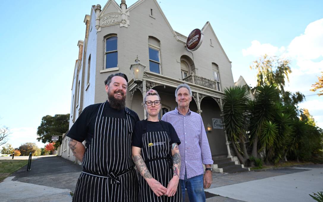 Scott Streeter, Meg Andrew and David Streeter will end their time at Buninyong's Crown Hotel after 16 years in charge. Picture by Lachlan Bence