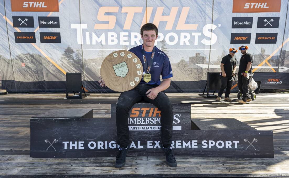 Matt Coffey after his victory in the STIHL TIMBERSPORTS 2023 Rookie Championships in Wollongong. Picture supplied