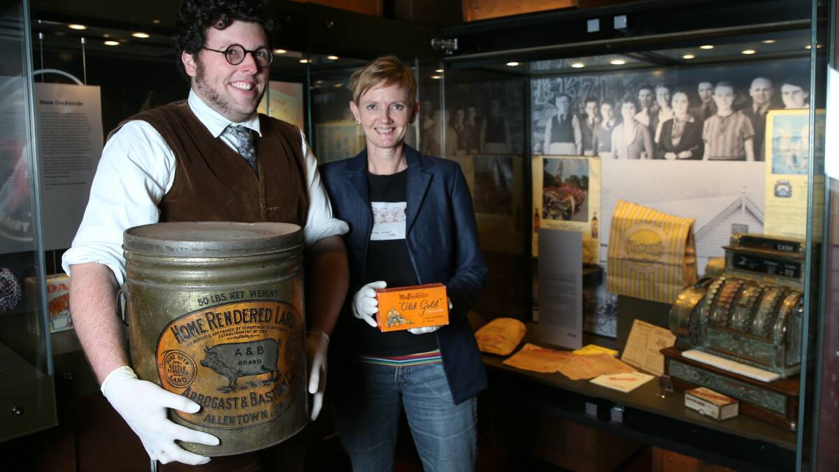 New display: Newcastle Museum staff members Dave Hampton and Emma Best with objects from the newly-donated George and Richard Owens Collection. Picture: Marina Neil
