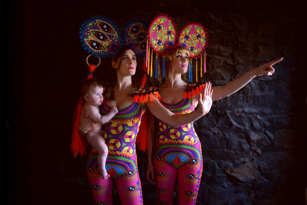 SUPERMUM: Ballarat mum Lily Paskas Goodfellow with her baby Clara and fellow dancer Holly Durant. The duo will take to the stage this month at the Lorne Arts Festival. Picture: Damian Stephens