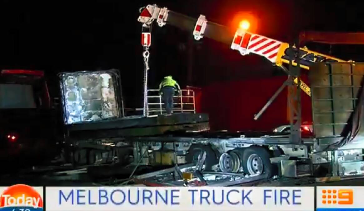 The burnt out truck. Photo: 9 News.