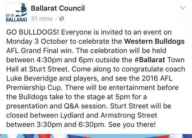 City of Ballarat's post on Saturday.