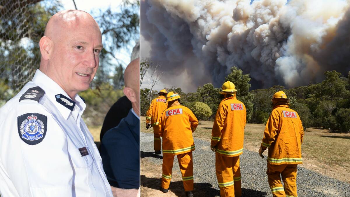 Emergency Management Commissioner Craig Lapsley (left) and the disastrous 2015 Scotsburn fire (right).