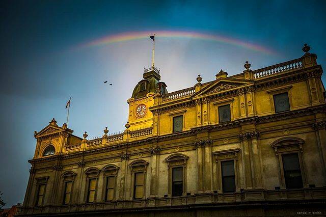 PHOTO OF THE DAY: @randal.m.smith "A #rainbow making a brief appearance right on #sunset tonight in #Ballarat over the #Ballarattownhall #theballaratlife #visitballarat #canon_photos #projectrawcast @cityofballarat"