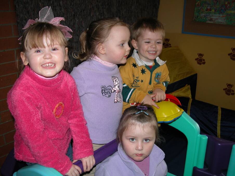 2004 - Rowan View Playgroup Keeley Ringin (front), Taylah MacKay, Ellie Fenton and Jacob Ryan.