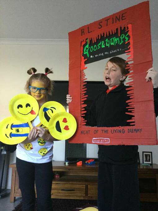 Kli Fisher as an emoji and Tylden Fisher as Slappy from Goosebumps, Wendouree Primary School. Photo: Kelly Smith.
