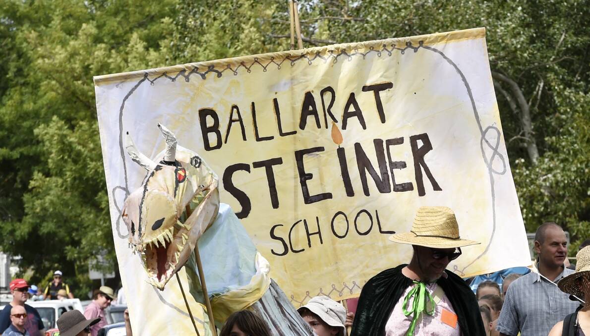 Ballarat Steiner School marching at the 2014 Begonia Parade.