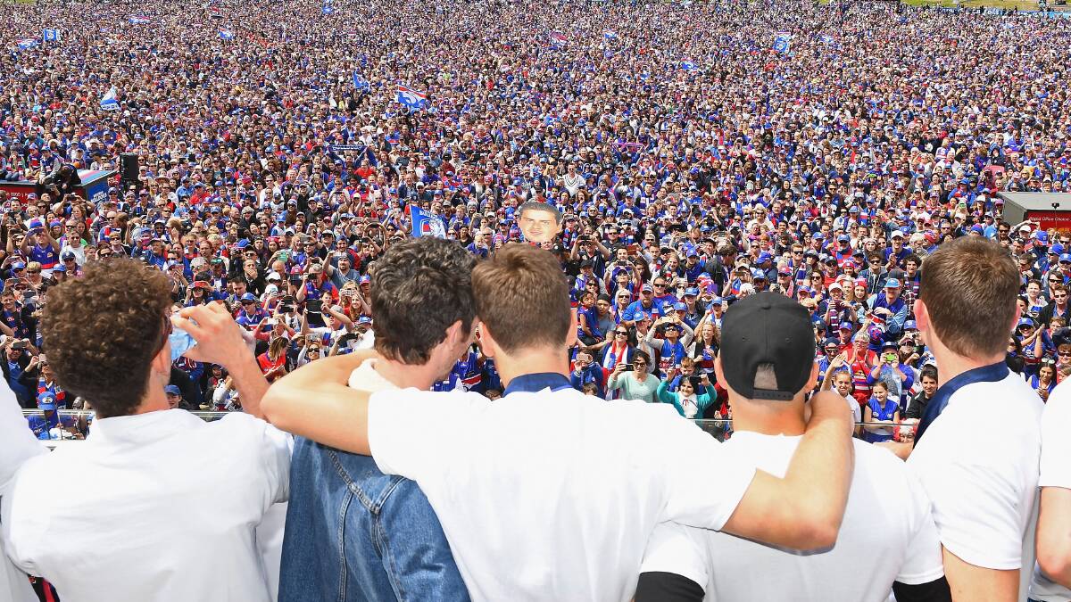 Western Bulldogs celebrations at Whitten Oval on Sunday. Photos: Getty Images.