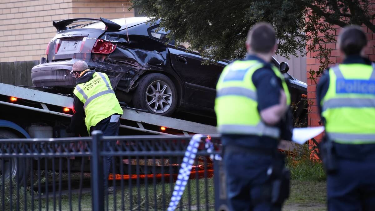 The crash scene on the Western Freeway and arrest in Wendouree. Photos: Kate Healy.
