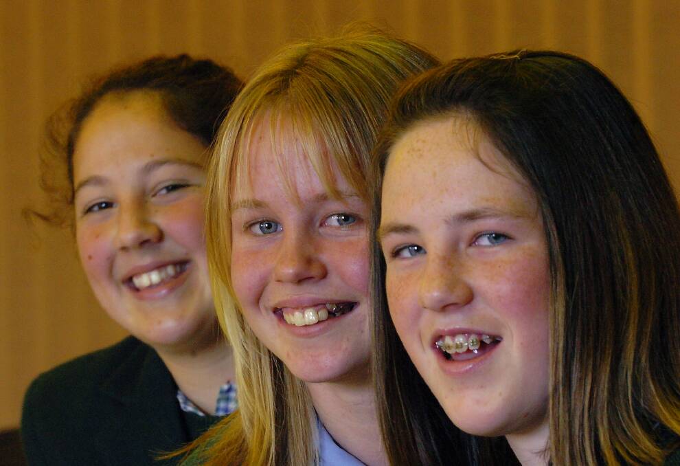 2005 - South Street debating at the Diocesan Centre. Yr 7 Ball High School V College "that publicity is a better sales mover than quality." Winners in the negative, High School team members L-R Danielle Day, Mollie Nijam, Caitlyn Gallagher. 