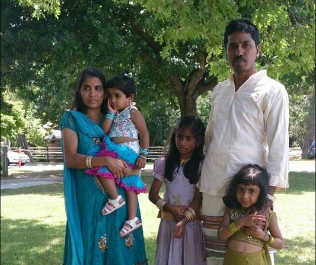 UNCERTAIN FATE: Tamil refugee family Suganthini and Neevlavanna Para with daughters (left to right) Nive, Nivash and Kartie face deportation back to Sri Lanka. 