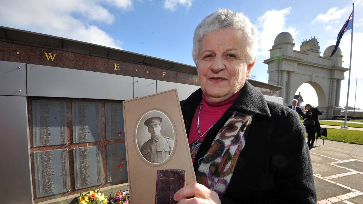 HONOURING: A grand-niece of Private Frederick Rawlings, Maureen Holding, holds a photo of her uncle who was killed in the Battle of Fromelles.  Picture: Lachlan Bence.