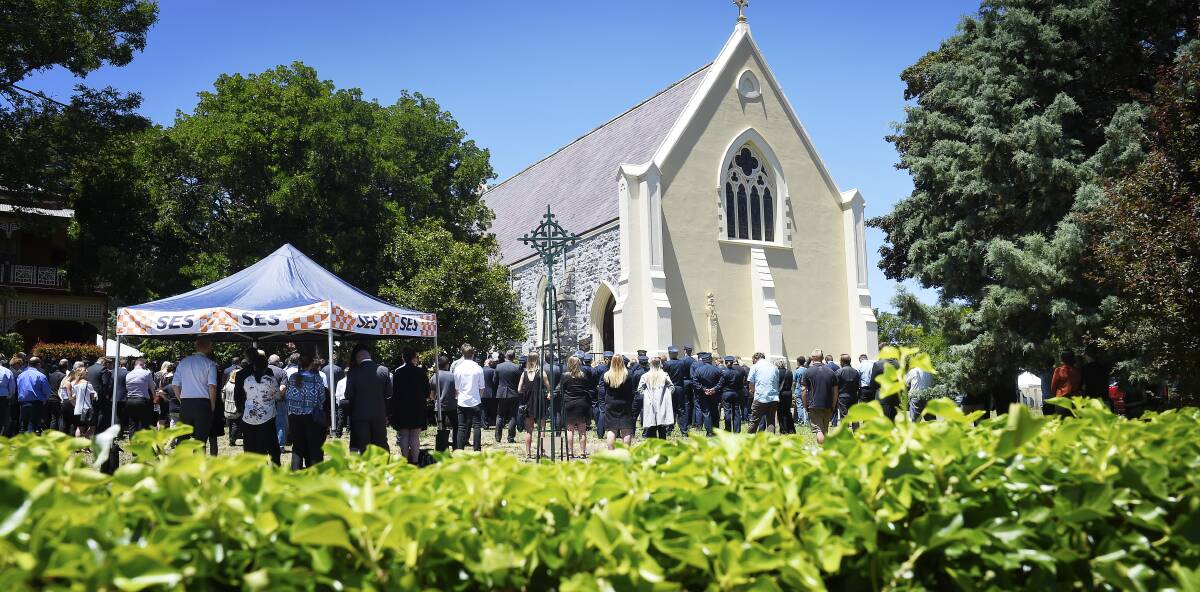 MUCH-LOVED: Hundreds gathered at St Peters Catholic Church in Daylesford to farewell Bernie Jurcan. Picture:  Luka Kauzlaric  