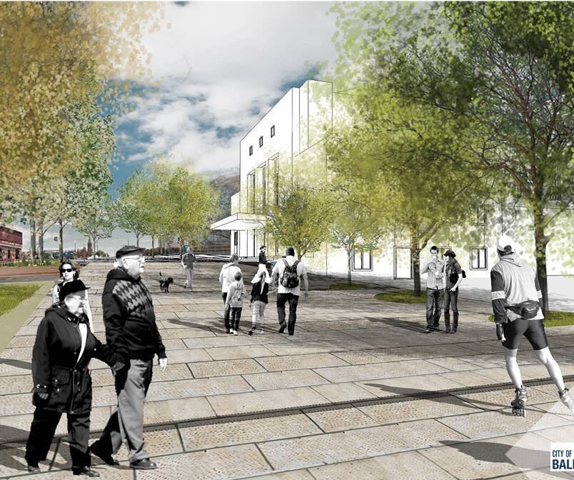 KEY PROJECT: An early design for the Civic Hall canvassed creating a civic square at the site. PICTURE: Here Studio 