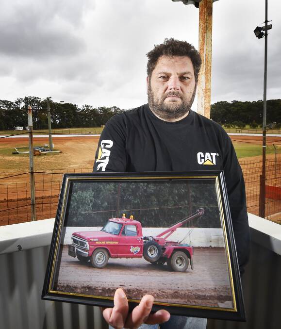 FOUND: Club vice president Greg Raggatt is thrilled the 1971 Ford F100 red tow truck has been found after thieves stole it days before one of the Belmont Speedway Drivers Club's biggest meets of the year. Picture: Luka Kauzlaric   