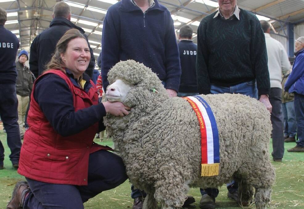 The Kelseldale stud will welcome visitors next month. Penny Hartwich is pictured with the grand champion superfine ewe of Sheepvention 2015.