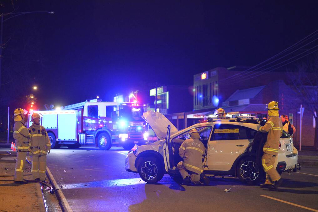 EMERGENCY: Country Fire Authority crews at the scene of a crash on Sturt Street on August 12. It was followed by three more crashes in Ballarat on Monday morning, including a second Sturt Street incident. Picture: Dylan Burns