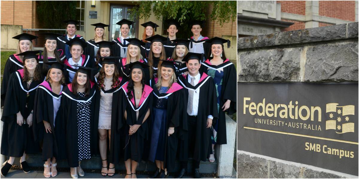 HATS OFF: Federation University Bachelor of Arts students celebrate their graduation. Picture: Kate Healy