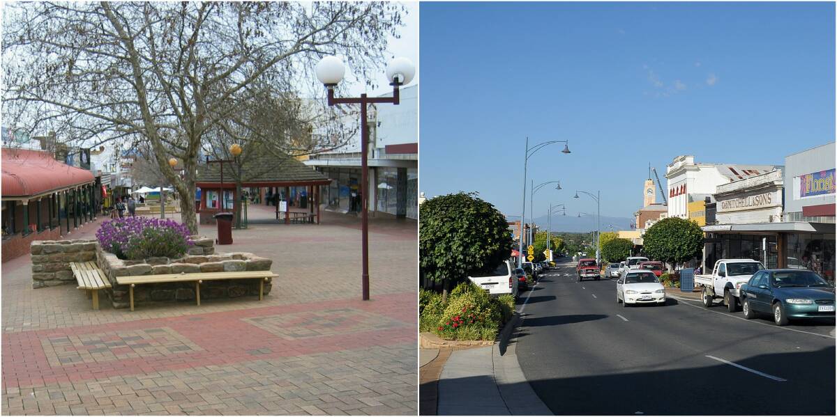 Stawell's Main Street before and after its redevelopment to allow traffic through. Pictures: Kerri Kingston