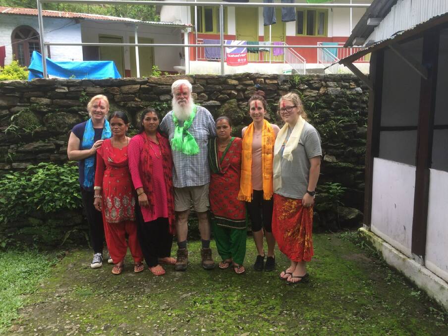 Shelby Sherritt, far right, with a group of Nepali women and fellow Aussie Action Abroad members.