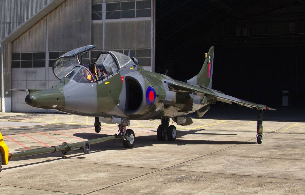 ON ITS WAY: A Harrier Jump Jet, pictured, will be on display for an up close look at Springfest on Sunday. For $15 aviation enthusiasts can sit in the cockpit of the plane.