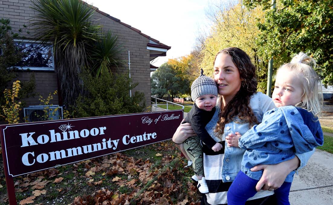 Bee Brick and children Sienna, two, and Tommy, four, at the Kohinoor Community Centre. Picture: Lachlan Bence