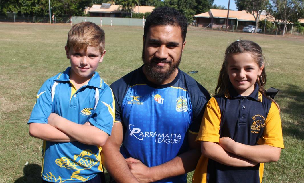 NRL STAR: Kyan Kohler and Abbey Brown had a great time with Eels player Peni Terepo.