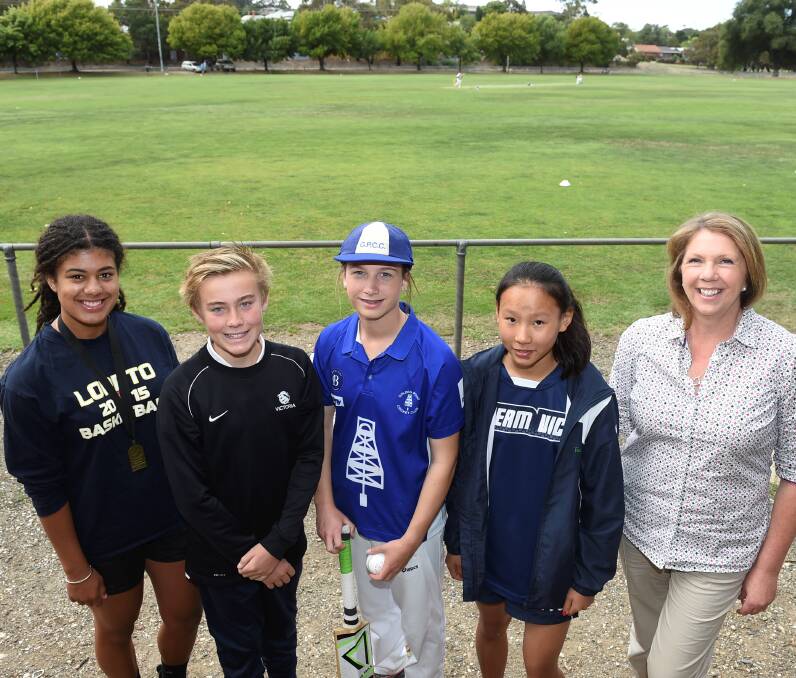 SPORTING: Local Sporting Champions grants recipients Indya Hayes, Mark Ritchie, Sophie Van De Heuvel and Catherine Zhao with Ballarat MP Catherine King. Picture: Lachlan Bence.
