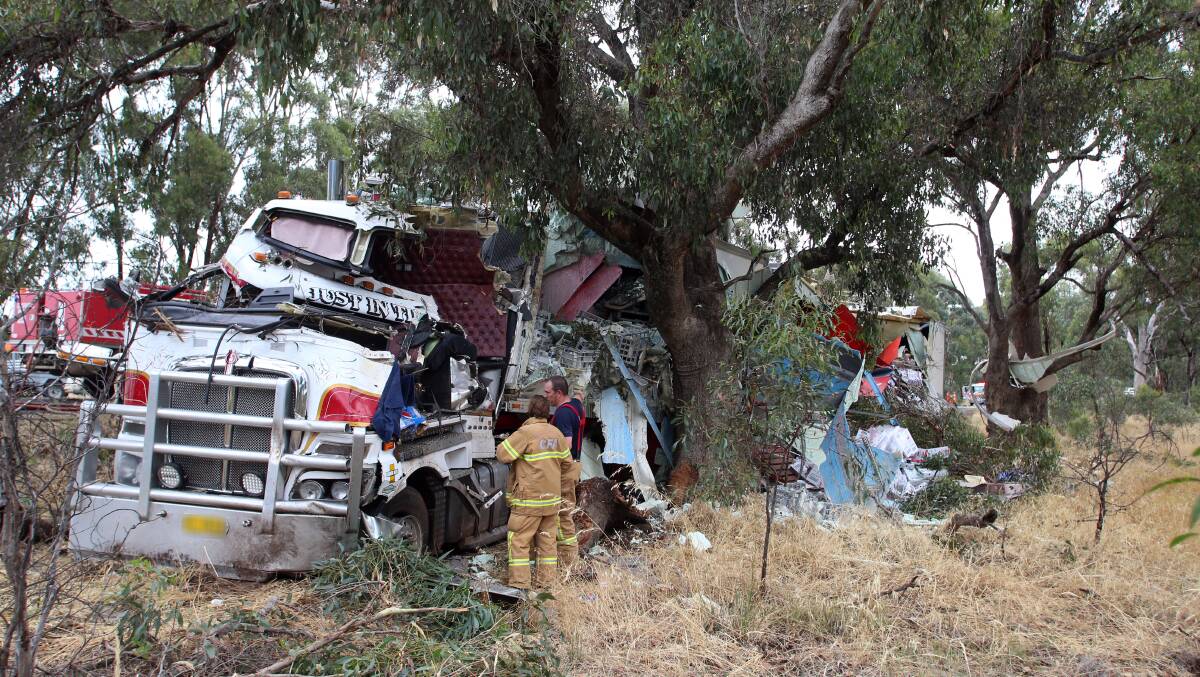 A tree stopped Bill Johnson's truck after he left the road and travelled along an embankment for 900 metres. Picture: GLENN DANIELS