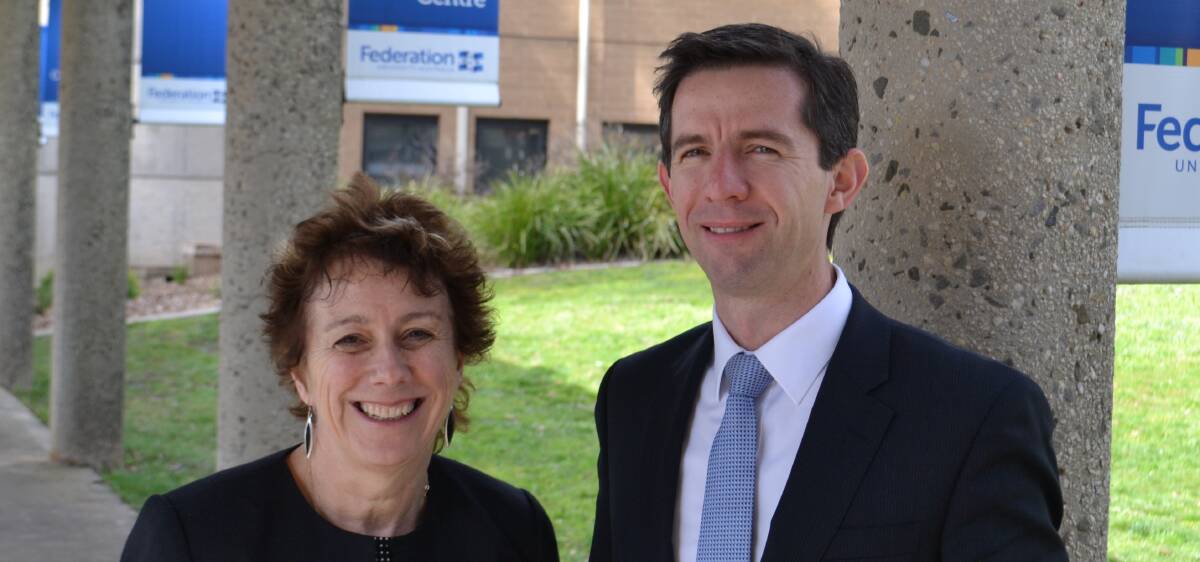Vocations: Professor Erica Smith from Federation University and Assistant Minister for Education and Training Simon Birmingham at INAP. 