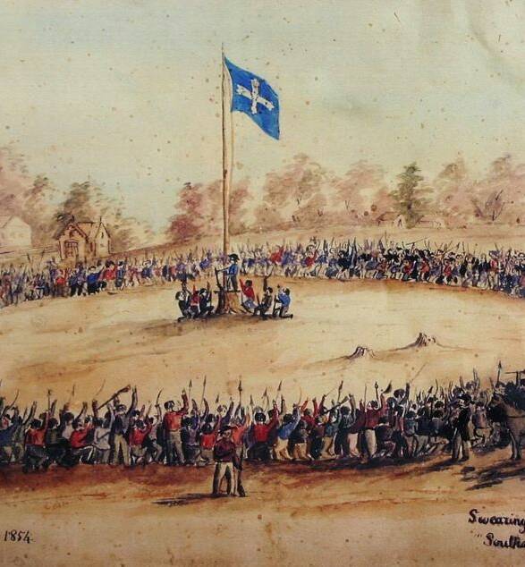 Charles Doudiet's sketch Swearing Allegiance to the Southern Cross, 1854. 