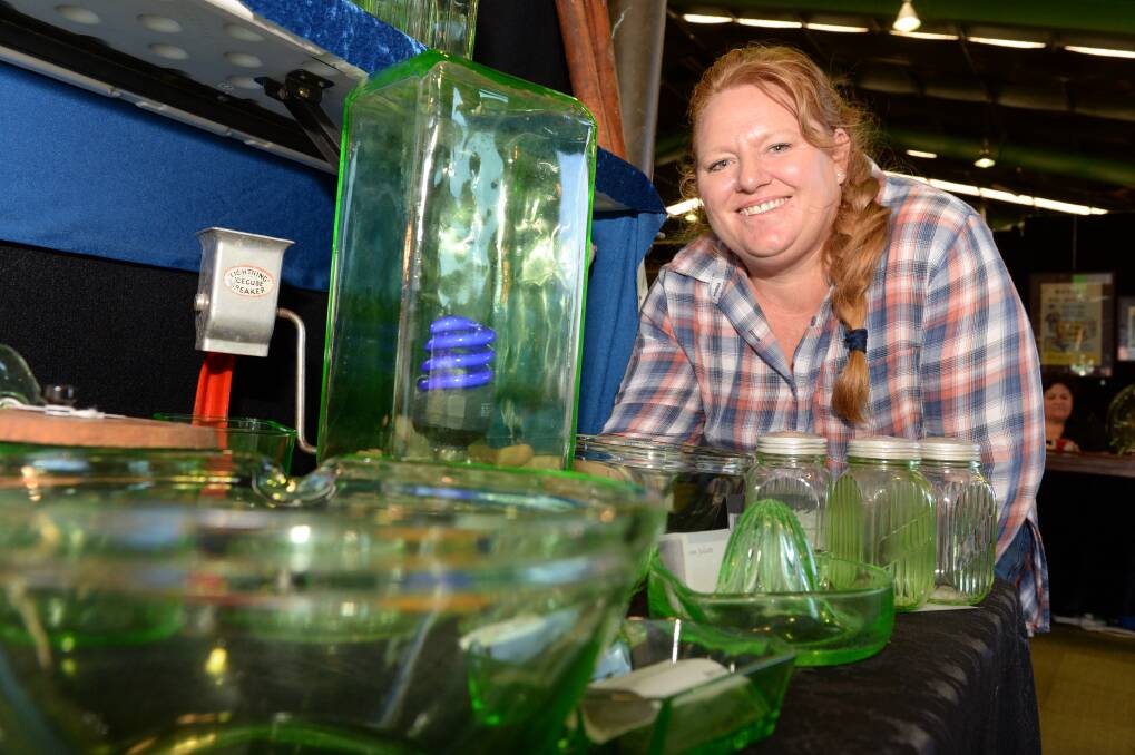 Nadiene Stewart, from Melbourne, and her uranium glass. PICTURE: Kate Healy