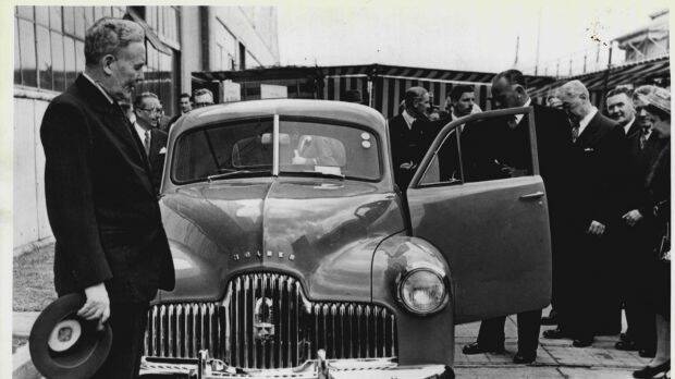 Ben Chifley with the first Holden in 1948. Photo: Fairfax Media