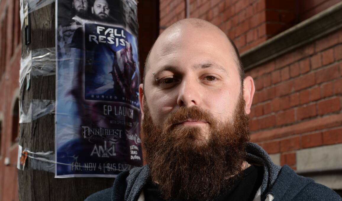 Metal as anything: Liam Frost-Camilleri, aka Frosty, from Fall and Resist is attempting to revitalise Ballarat's past glory days as a heavy metal city. Picture: Kate Healy
