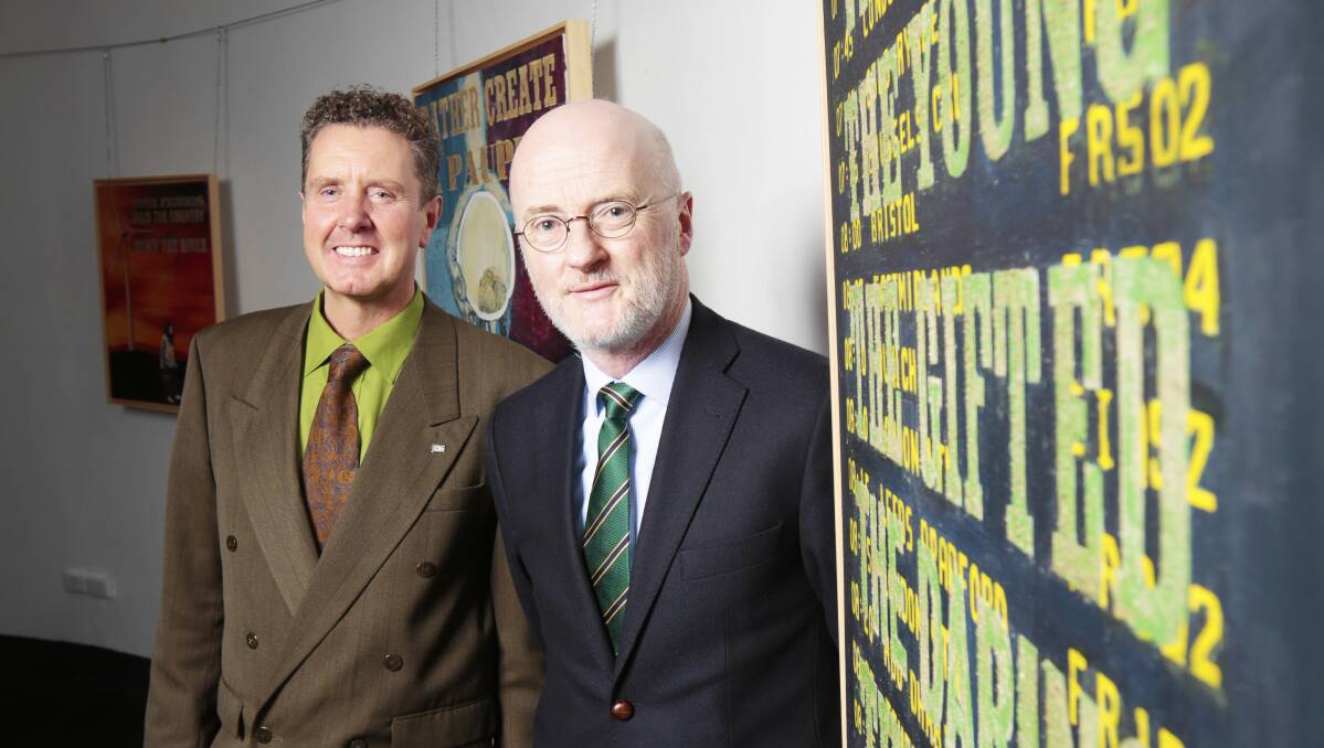 Egalitarianism: Irish artist Brendon Deacy and Irish Ambassador to Australia Noel White open Síoraí at M.A.D.E. Picture: Luka Kauzlaric 