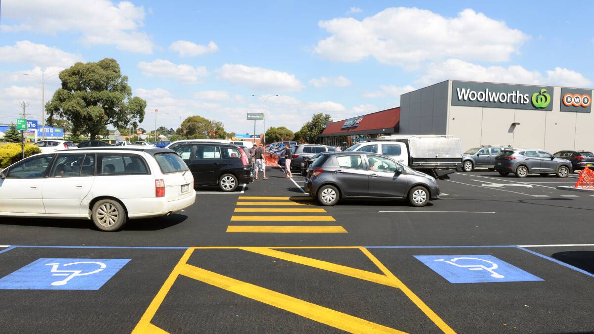 NEW LINES: Pedestrian crossings in the Woolworths Sebastopol car park. Picture: Kate Healy