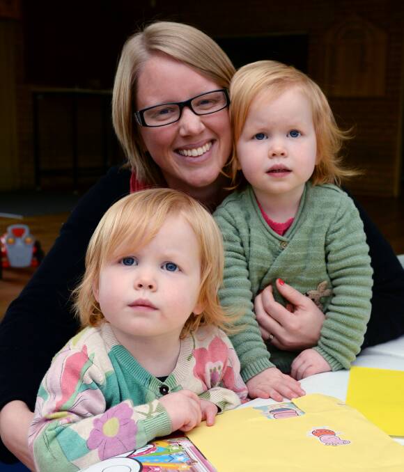 TWICE THE FUN: The Ballarat and District Multiple Birth Association, including Matilda Watson, 2, Kylie Watson and Lily Watson, 2, are looking for past members to help celebrate its 40th birthday. Picture: Kate Healy