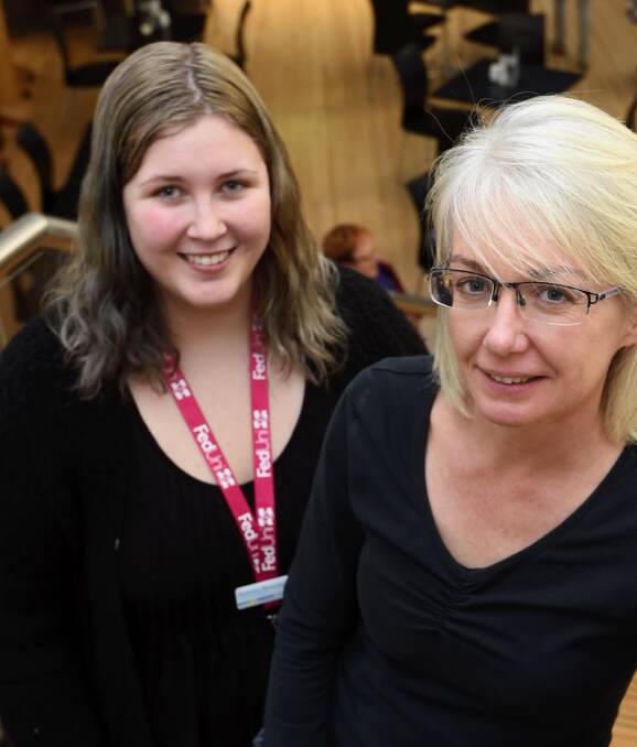 HELPING HAND: Federation University student Bethany Mooney gained valuable advice from University of Wollongong Associate Professor Sarah O'Shea at a First in Family forum. Picture: Lachlan Bence