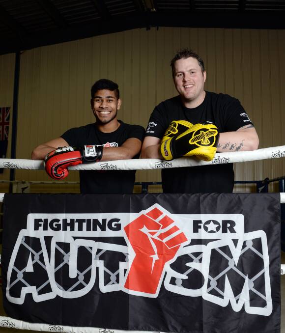 GOOD CAUSE: Barbarian Muay Thai fighters Rishi Chisholm, left, and Jeremy Ozols have organised Fighting For Autism classes at their Delacombe gym. Picture: Kate Healy