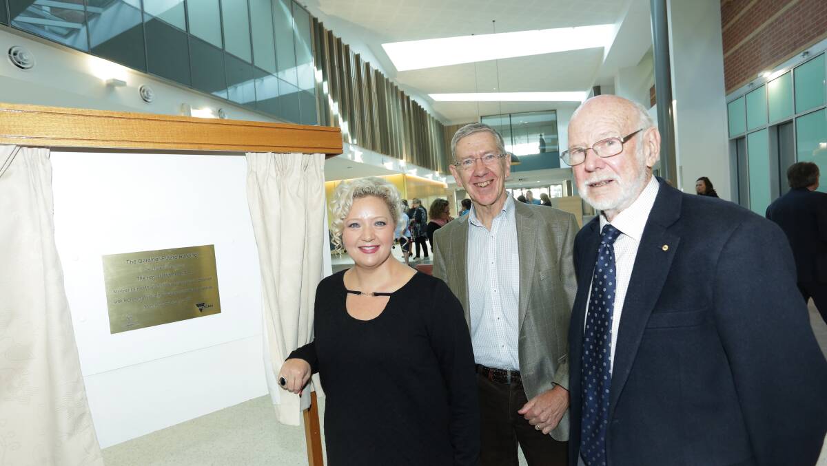 RECOGNITION: Health Minister Jill Hennessy opens the Gardiner-Pittard wing at Ballarat Health Services, with Jamie Gardiner, centre, and Professor Jim Pittard. Picture: Andrew Wilson Photo Design
