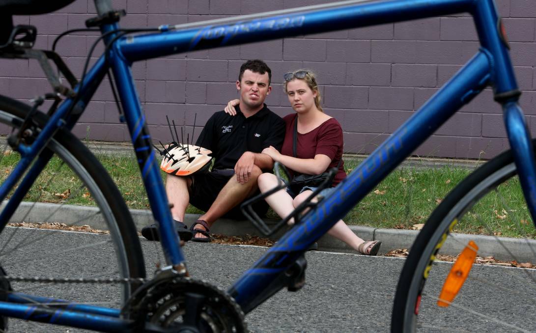 Well-known Thirroul cyclist Matt McMaugh, pictured with his sister Pippa McMaugh, was robbed of his bike on Monday. Picture: Robert Peet
