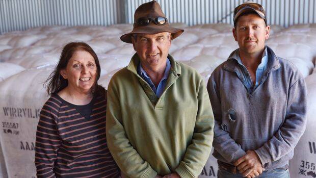 Mary, Tony and their son Nic Hilder from Wirryilka Station near Menindee. They are fourth and fifth generation wool growers.  Photo: Nick Moir
