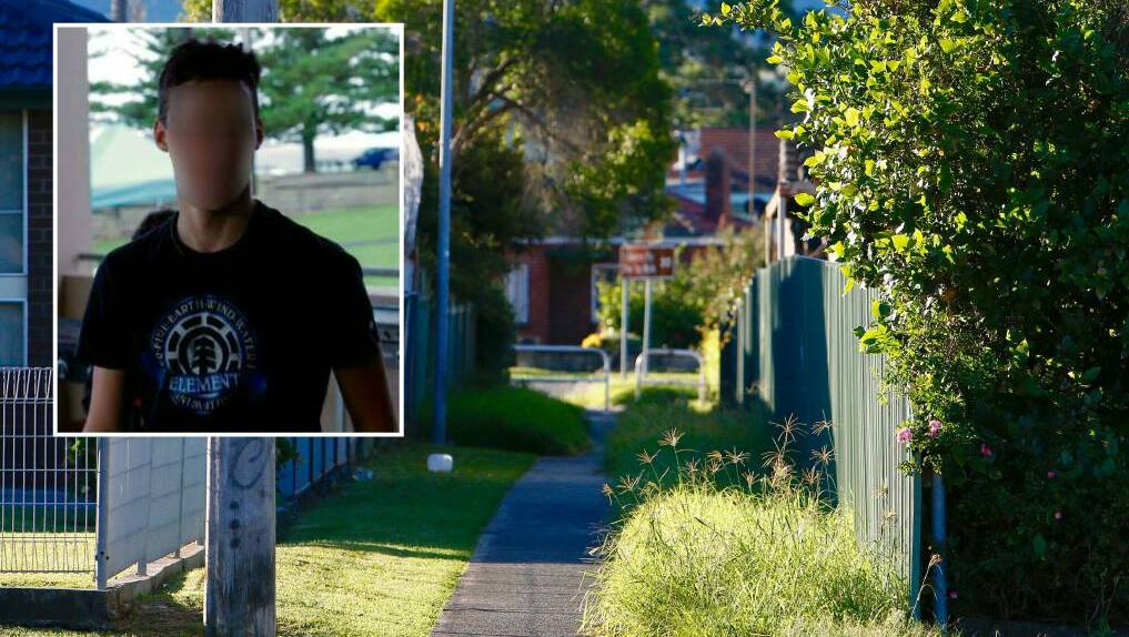 Police say the teenaged victim (inset) was critically injured near this Albion Park laneway.
