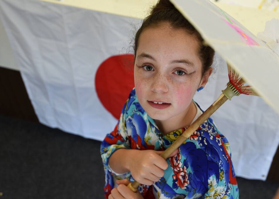  CULTURE: St Columba's Primary School pupil Stephanie, 10, dresses up for the school's Japanese Day on Friday. Picture: Lachlan Bence 