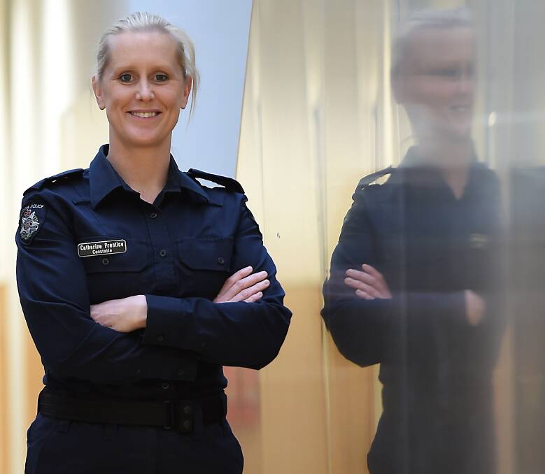 IN TRAINING: Constable Catherine Prentice is undertaking placement at the Ballarat Police Station as part of her training at the Victoria Police Academy. Picture: Lachlan Bence