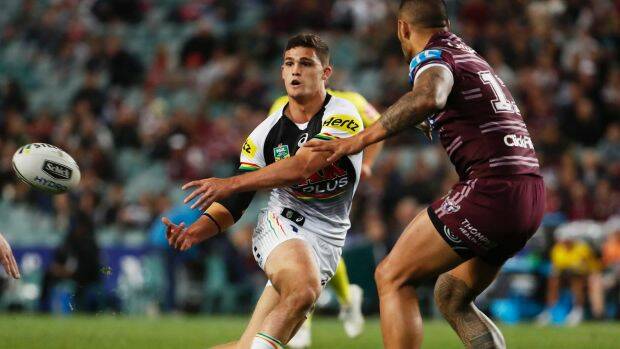Magic night: Nathan Cleary distributes with the hands but it was his kicking that sealed Manly's fate. Photo: AAP